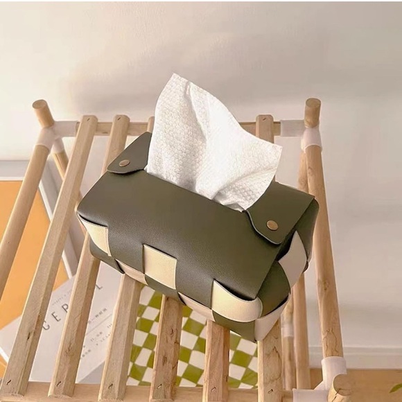 Handmade PU Leather Woven Tissue Box Cover - Modern Rectangular Holder - Picture 8 of 10